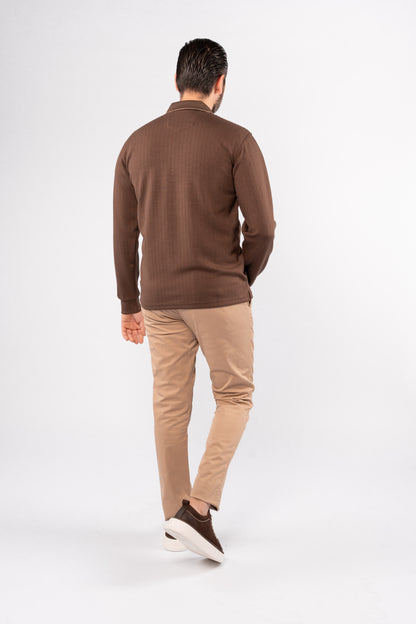 BROWN POLO ZIPPER SWEATER