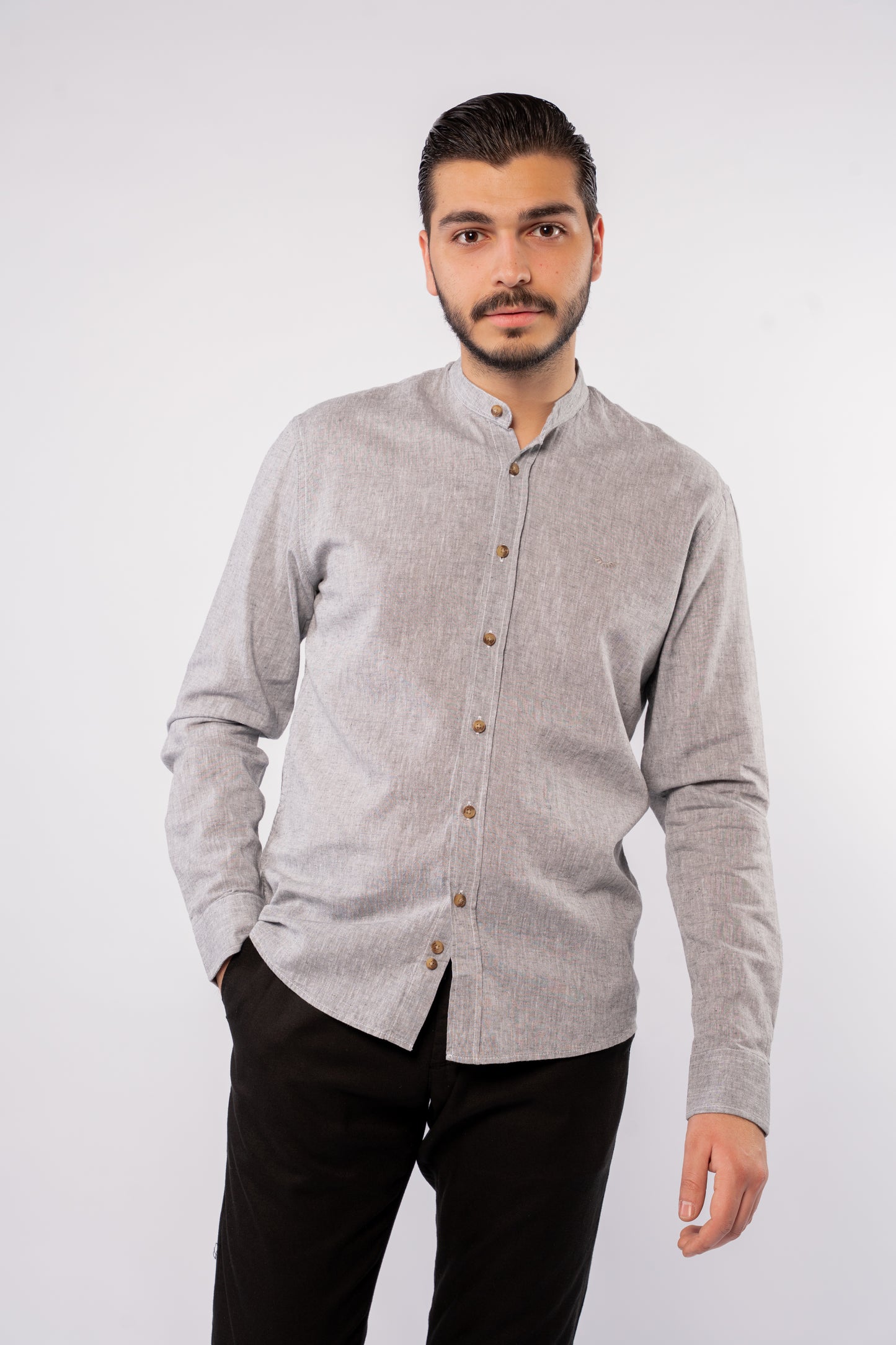 GREY CHINESE LINEN SHIRT