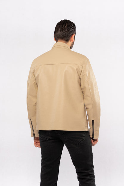 BEIGE CASUAL LEATHER JACKET