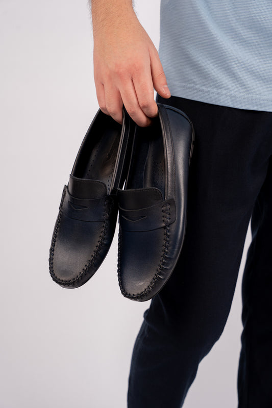 NAVY PENNY MOCCASIN