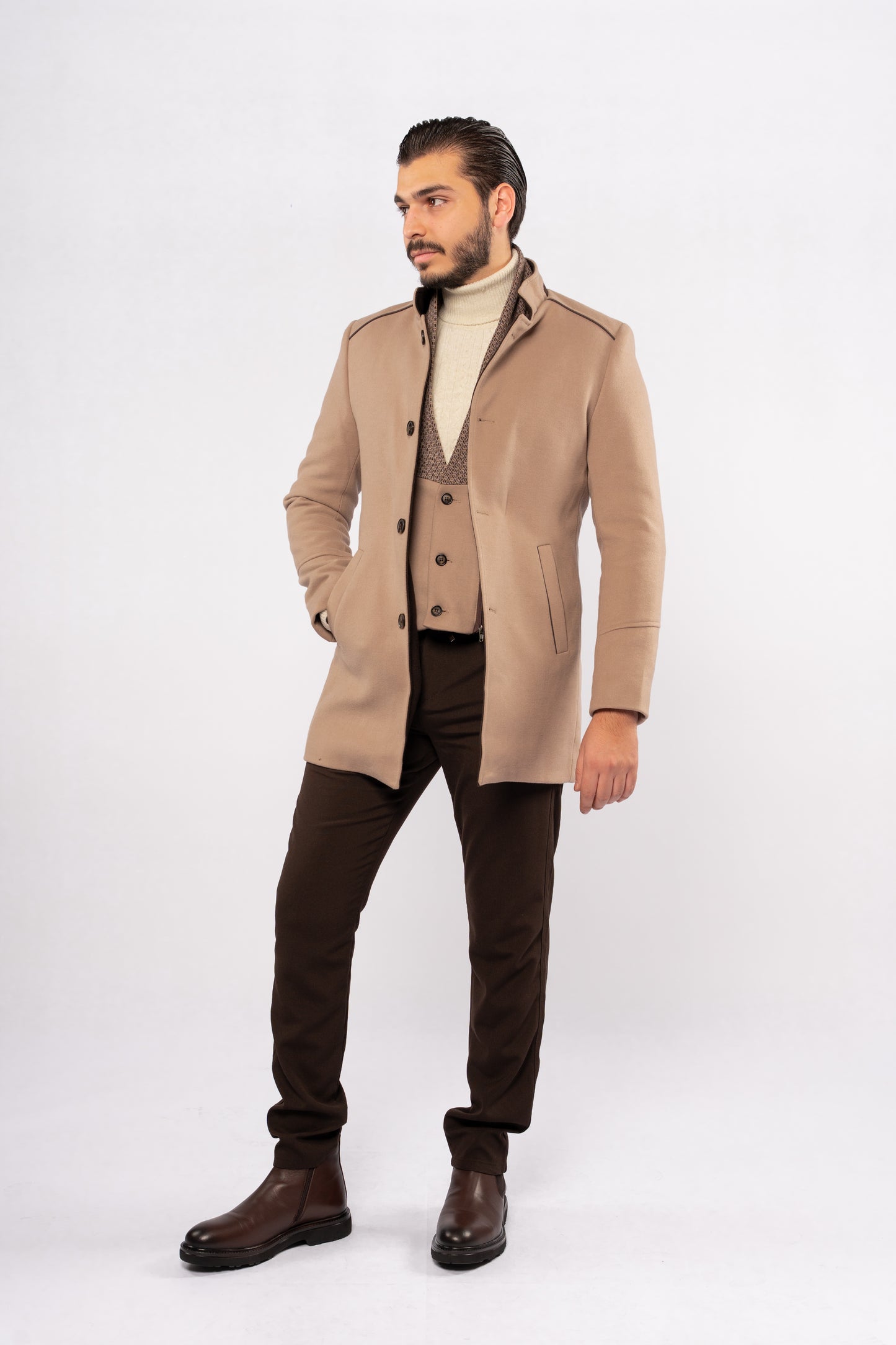 BEIGE SEMI CASUAL WOOL COAT