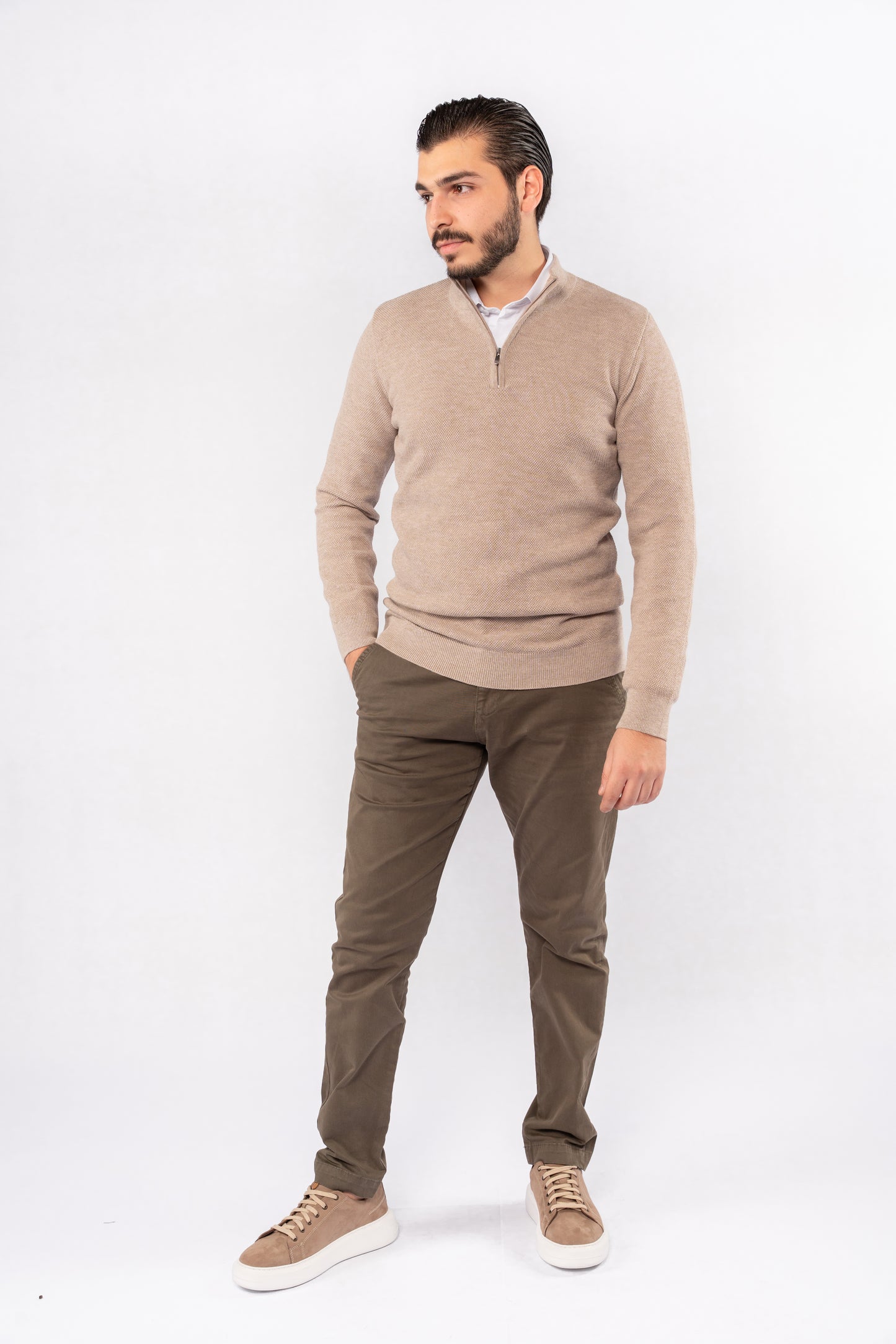 BEIGE HIGHNECK ZIPPER