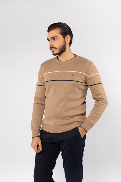 DARK BEIGE NAVY LINE SWEATER