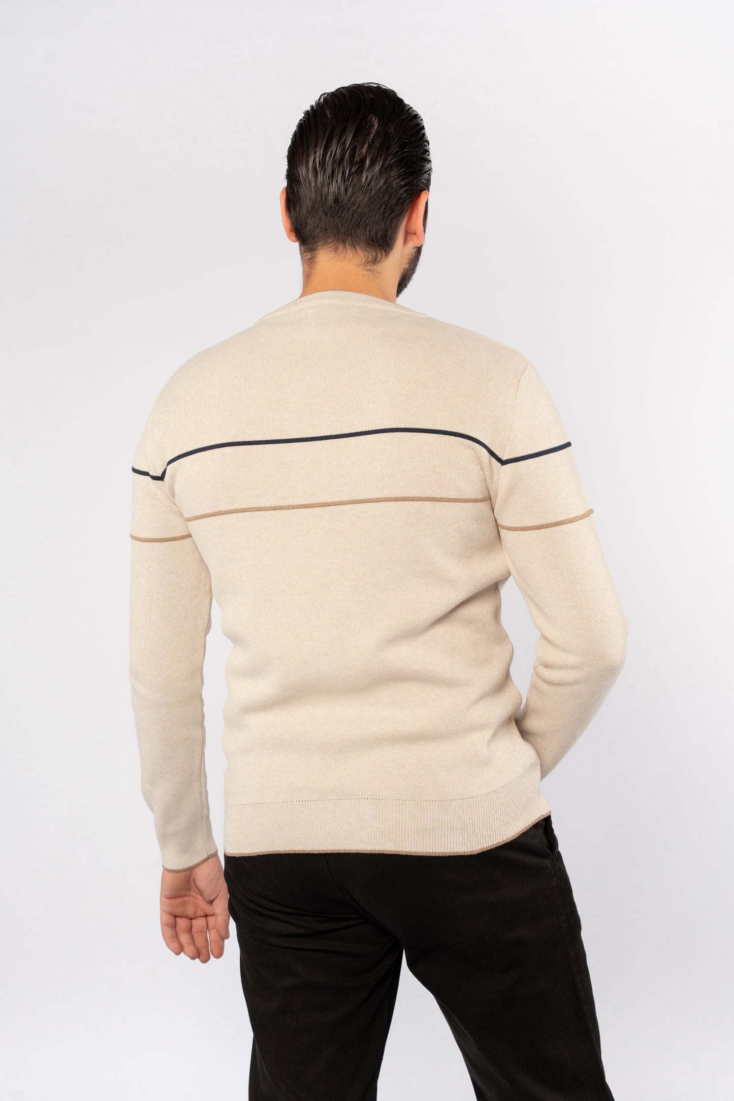BEIGE-DARK BEIGE LINE SWEATER