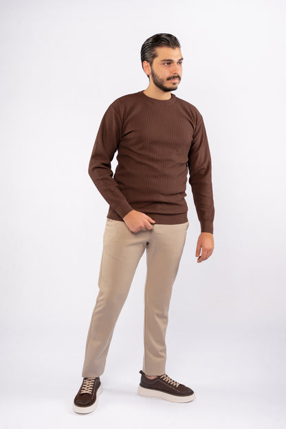 BROWN TRICOT ROUNDNECK SWEATER