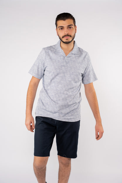 BLUE GEOMETRIC PATTERN POLO TSHIRT