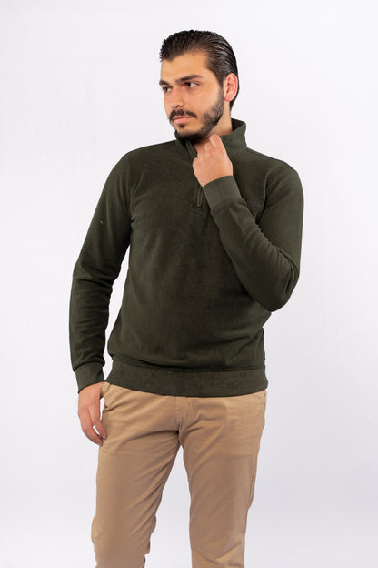 OLIVE HIGHNECK ZIPPER SWEATER
