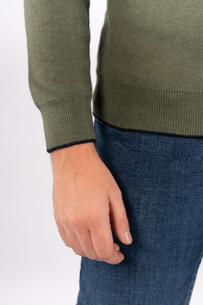 OLIVE-NAVY LINE SWEATER