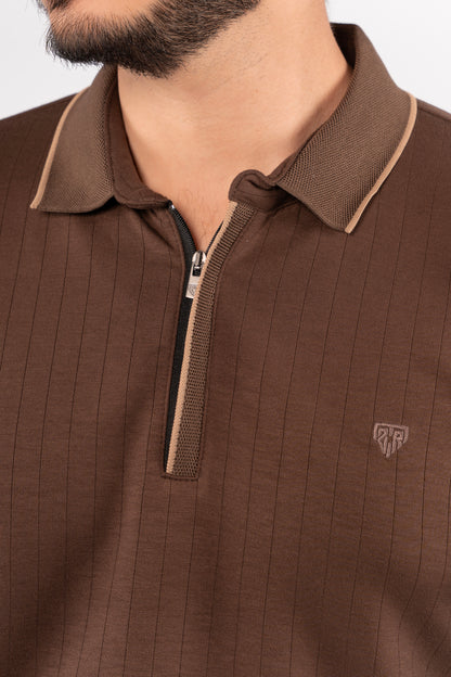 BROWN POLO ZIPPER SWEATER