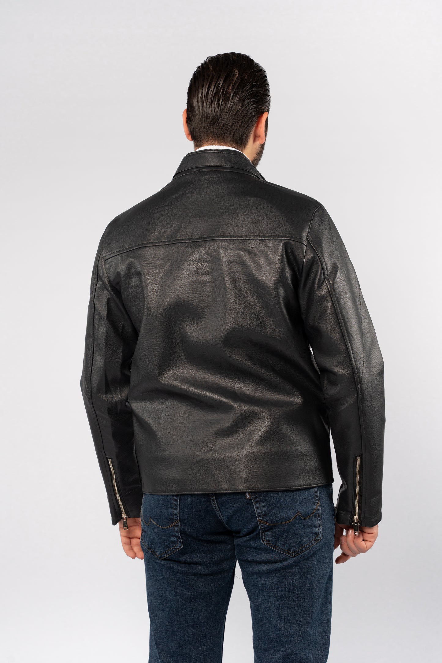 DARK NAVY CASUAL LEATHER JACKET