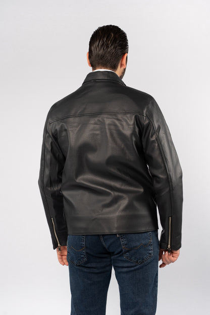 DARK NAVY CASUAL LEATHER JACKET