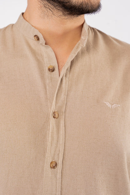 BEIGE CHINESE LINEN SHIRT