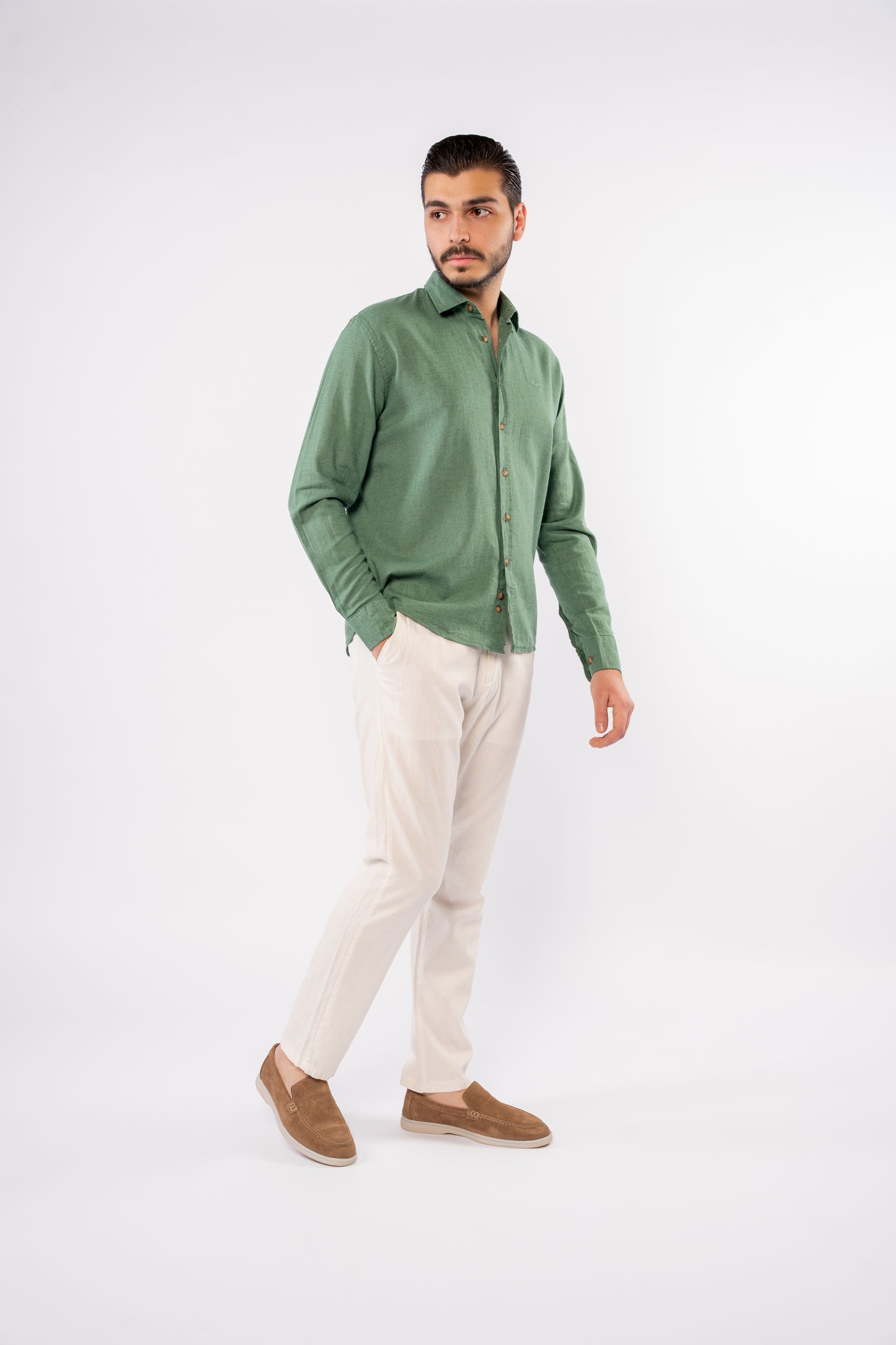 DARK GREEN LINEN SHIRT