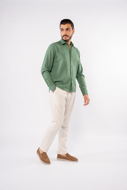 DARK GREEN LINEN SHIRT