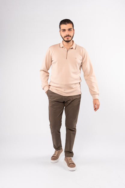 BEIGE POLO ZIPPER SWEATER