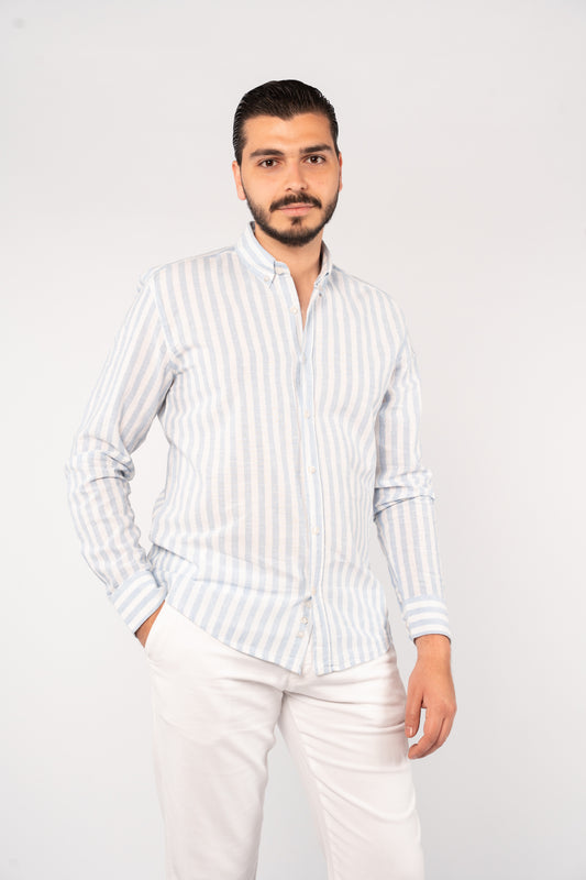 WHITE BLUE LINE LINEN SHIRT