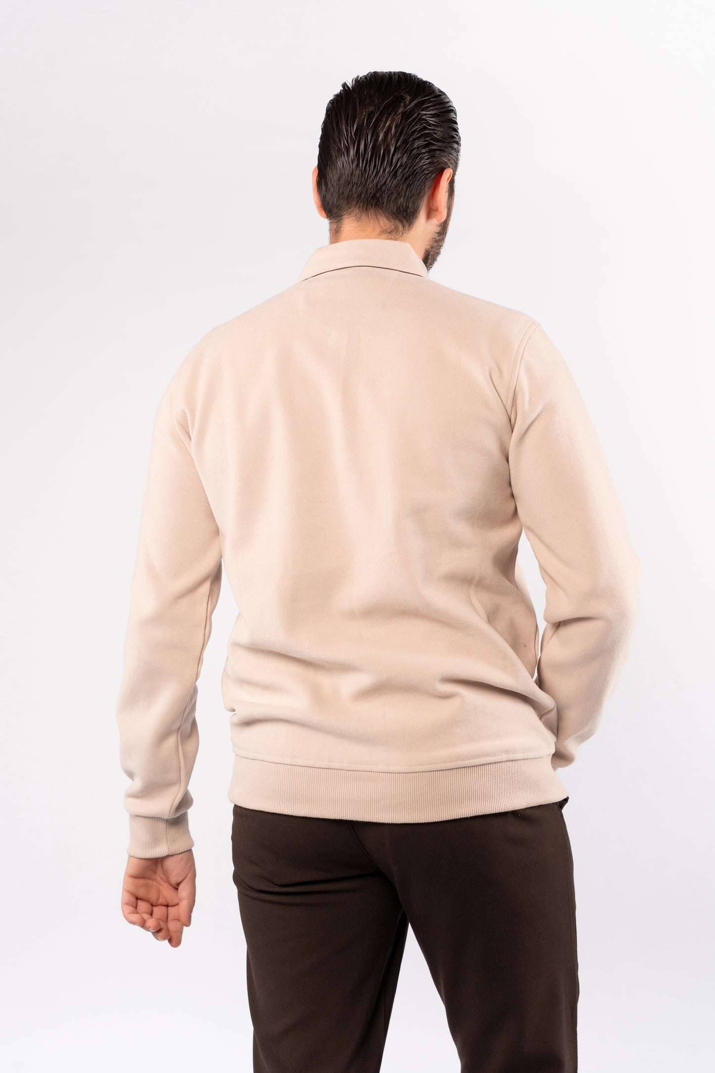 BEIGE BUTTON POLO SWEATER