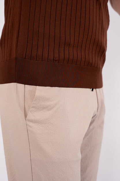 BROWN VNECK LINED POLO
