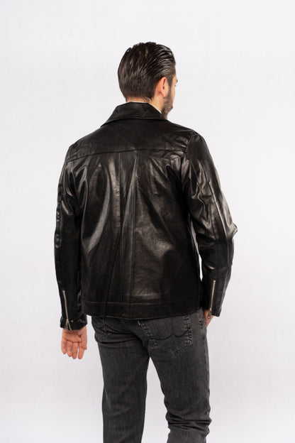 BLACK TRUCKER LEATHER JACKET