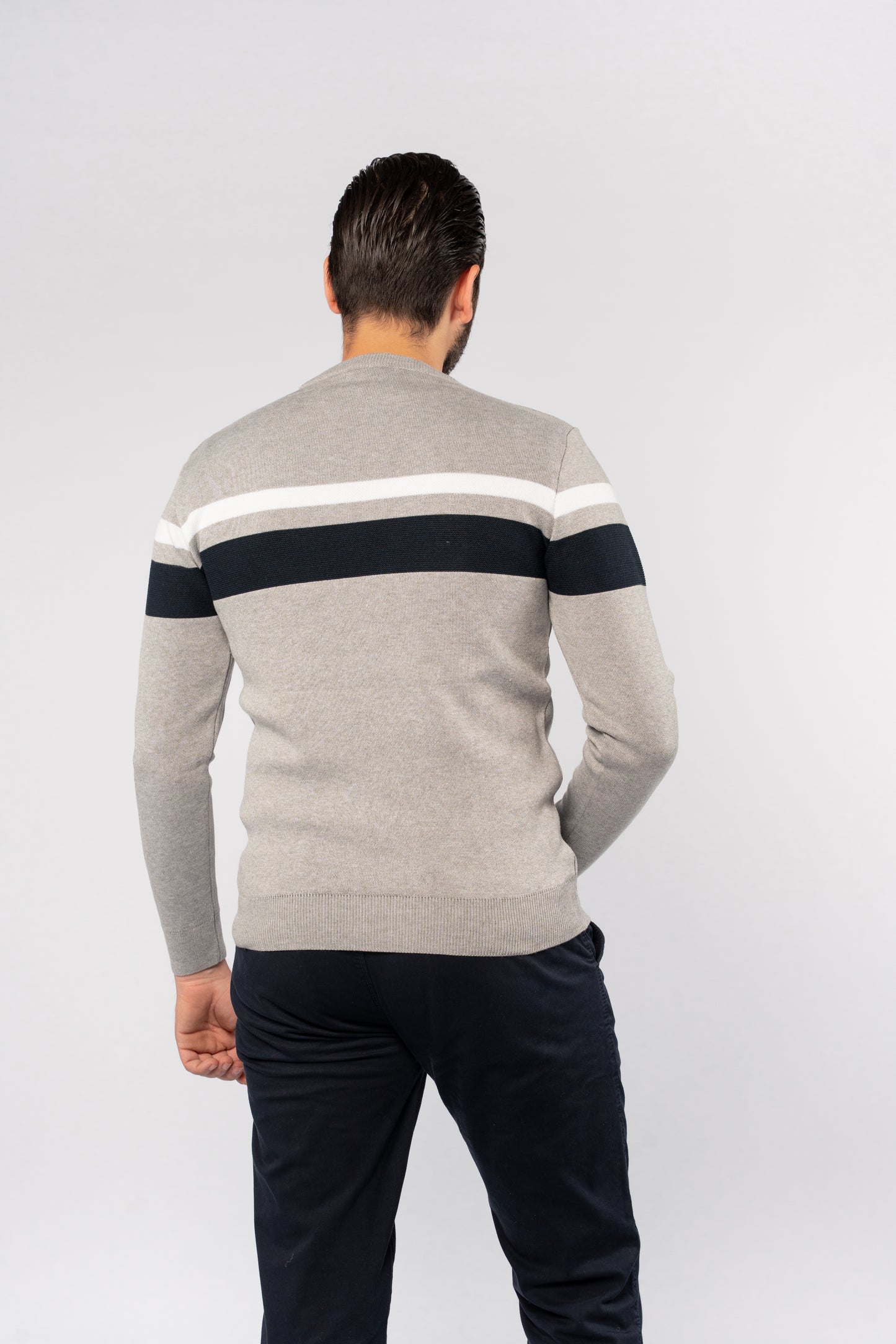 GREY DOUBLE LINE SWEATER