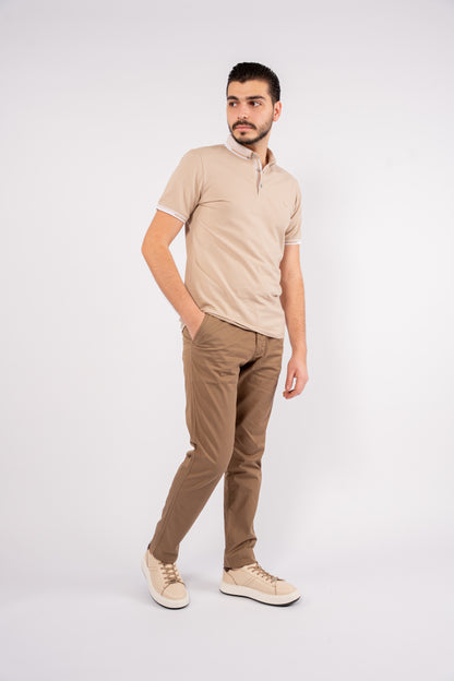 BEIGE BUTTON COLLAR POLO