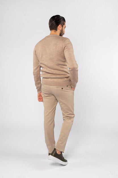 DARK BEIGE ROUND NECK PIQUET SWEATER