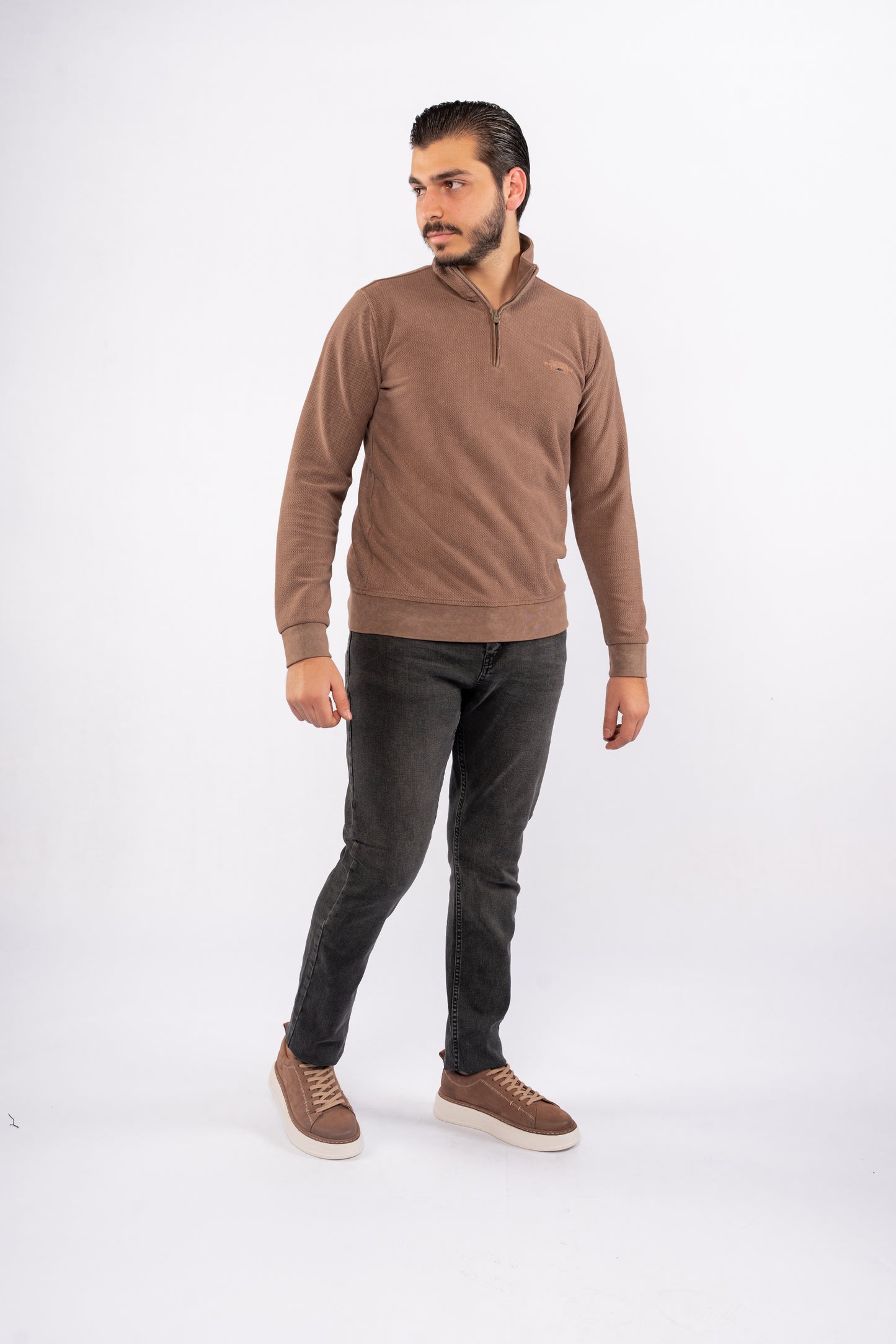 MOCHA HIGHNECK ZIPPER SWEATER