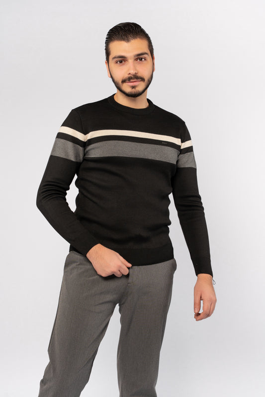 BLACK DOUBLE LINE SWEATER