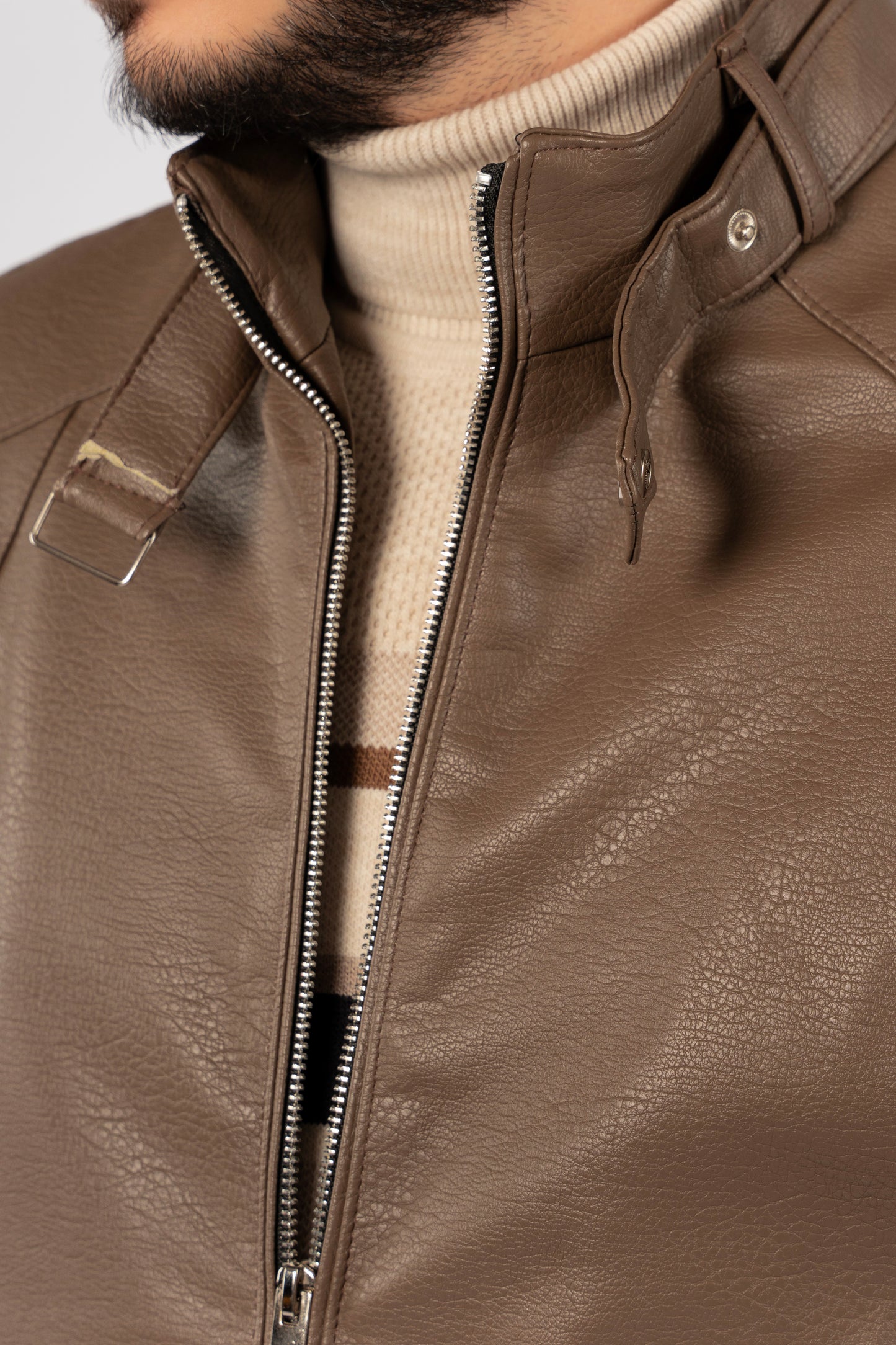 COFFEE CASUAL LEATHER JACKET