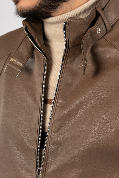 COFFEE CASUAL LEATHER JACKET