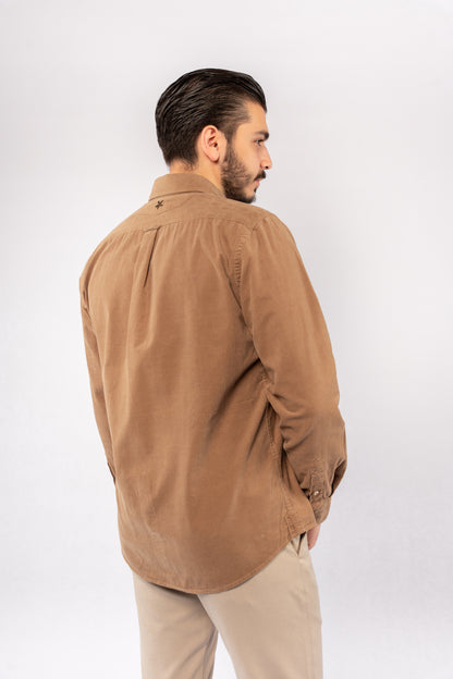 DARK BEIGE ELEGANCE VELVET SHIRT