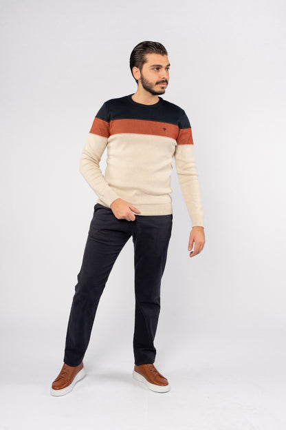 BEIGE TRIO COLOR SWEATER