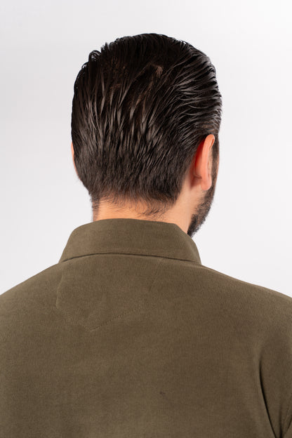OLIVE BUTTON POLO SWEATER