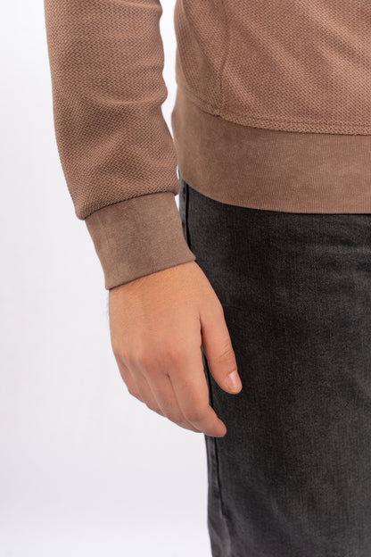 MOCHA HIGHNECK ZIPPER SWEATER