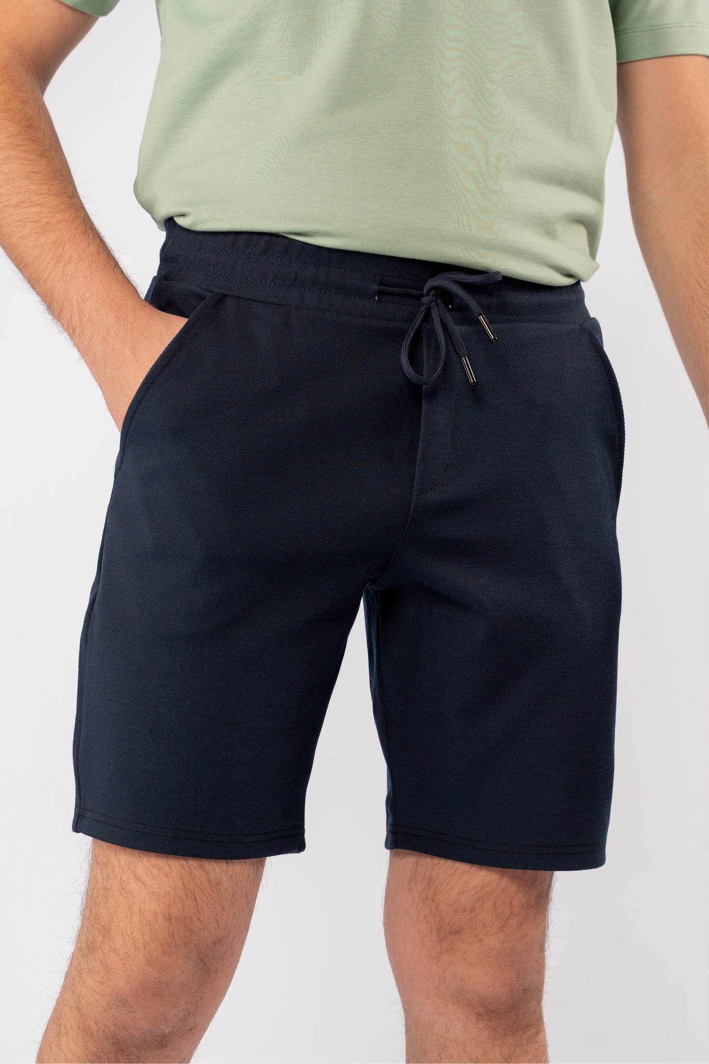 NAVY PIQUET COTTON SHORT