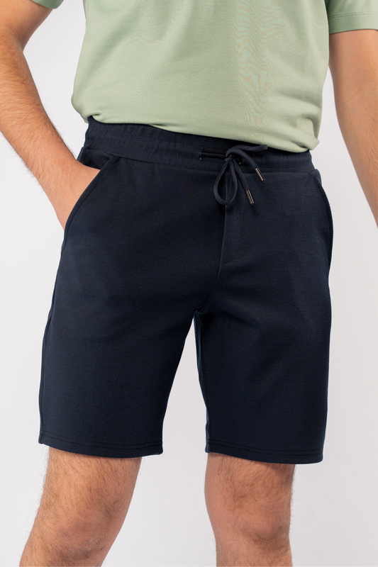 NAVY PIQUET COTTON SHORT