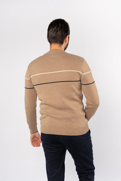 DARK BEIGE NAVY LINE SWEATER