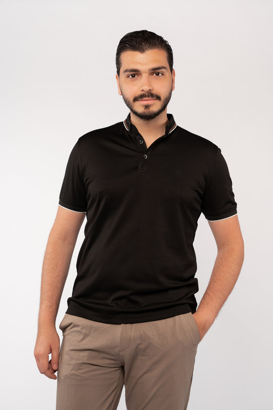 BLACK CASUAL COLLAR MERCERIZED POLO