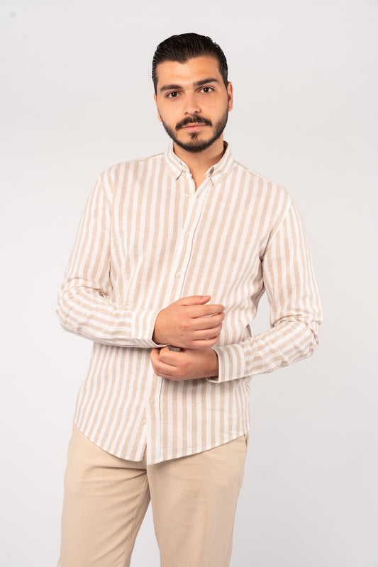 WHITE BEIGE LINE LINEN SHIRT