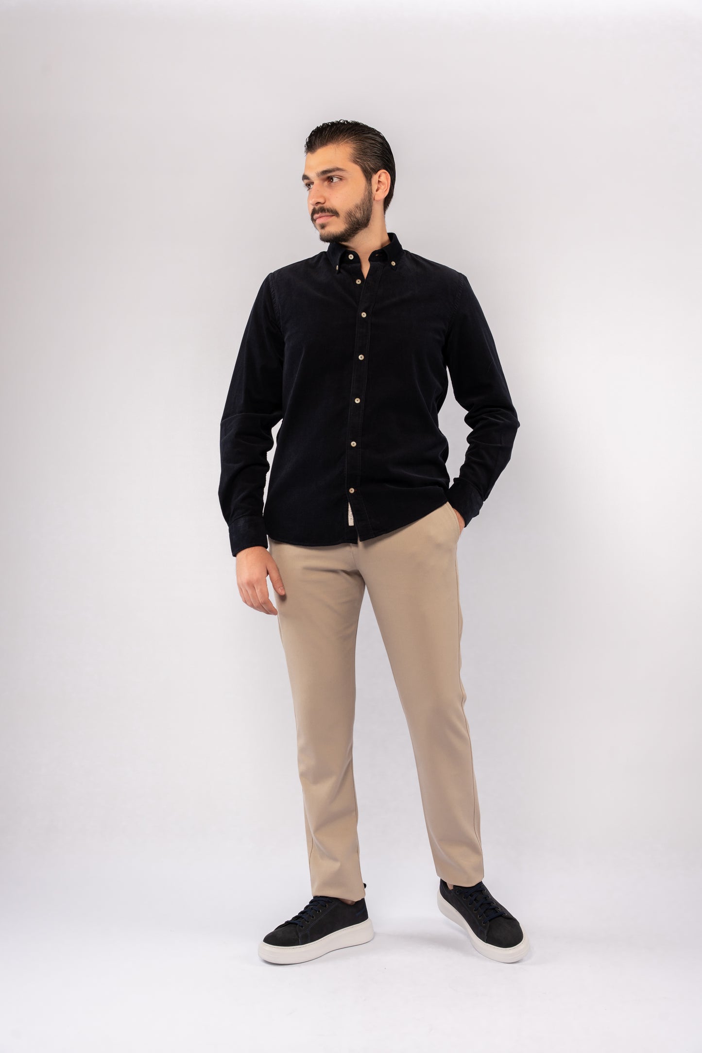 NAVY ELEGANCE VELVET SHIRT