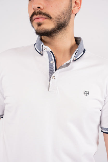 WHITE BUTTON COLLAR POLO