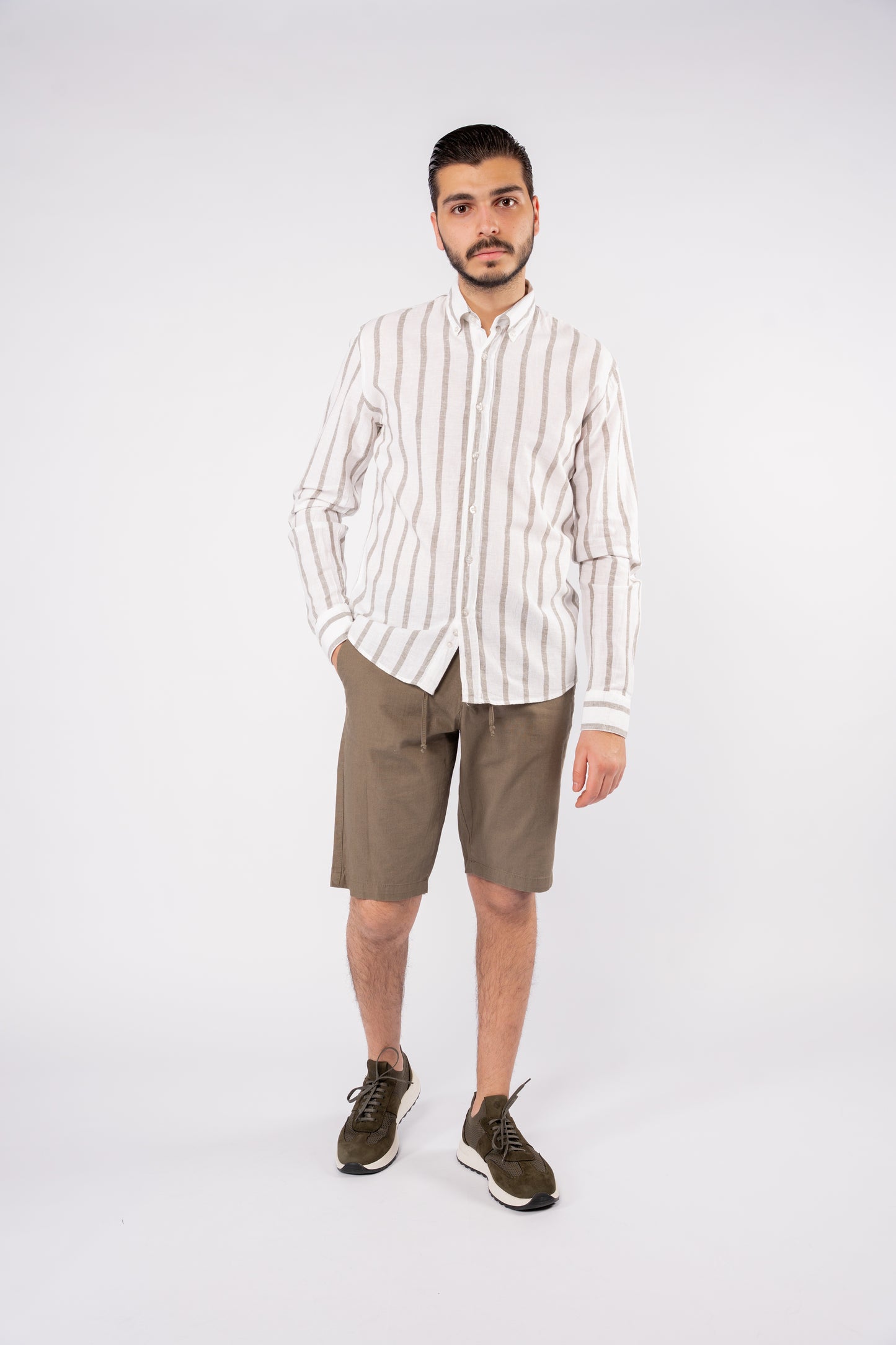 OLIVE LINED LINEN SHIRT