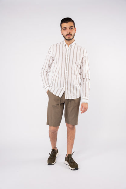 OLIVE LINED LINEN SHIRT