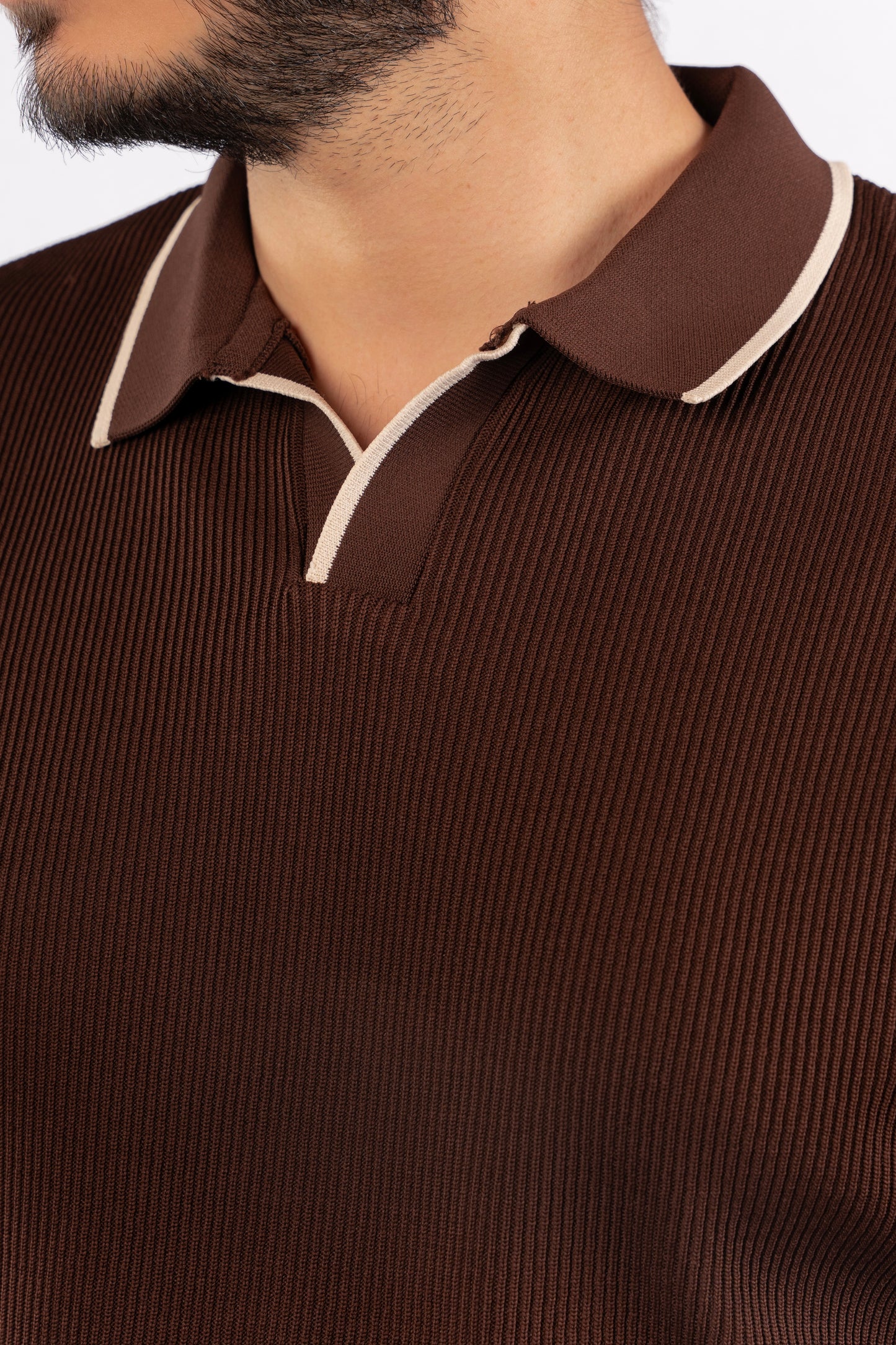 BROWN LINED POLO SWEATER