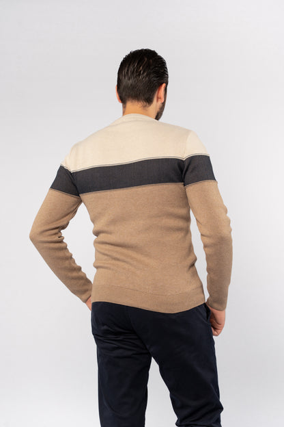 DARK BEIGE TRIO COLOR SWEATER