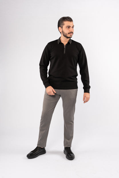 BLACK POLO ZIPPER SWEATER