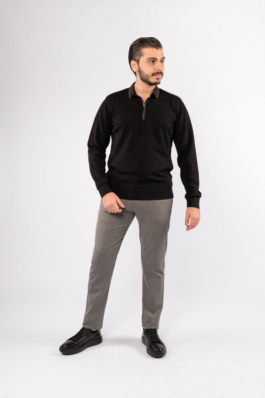 BLACK POLO ZIPPER SWEATER