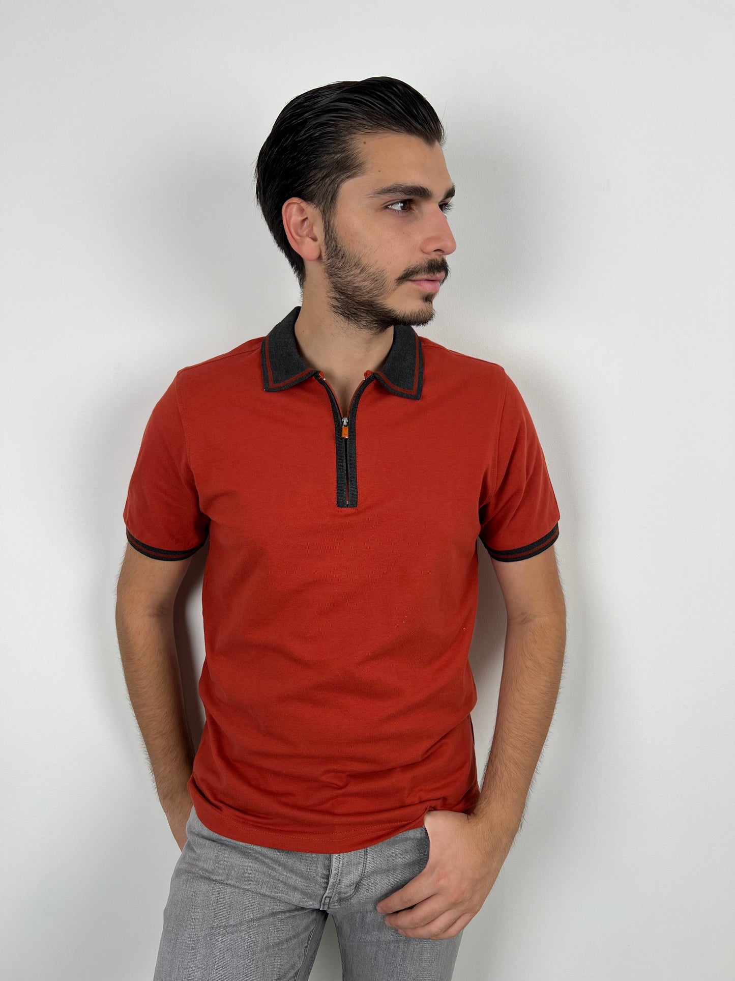 BRICK ORANGE ZIPPER POLO