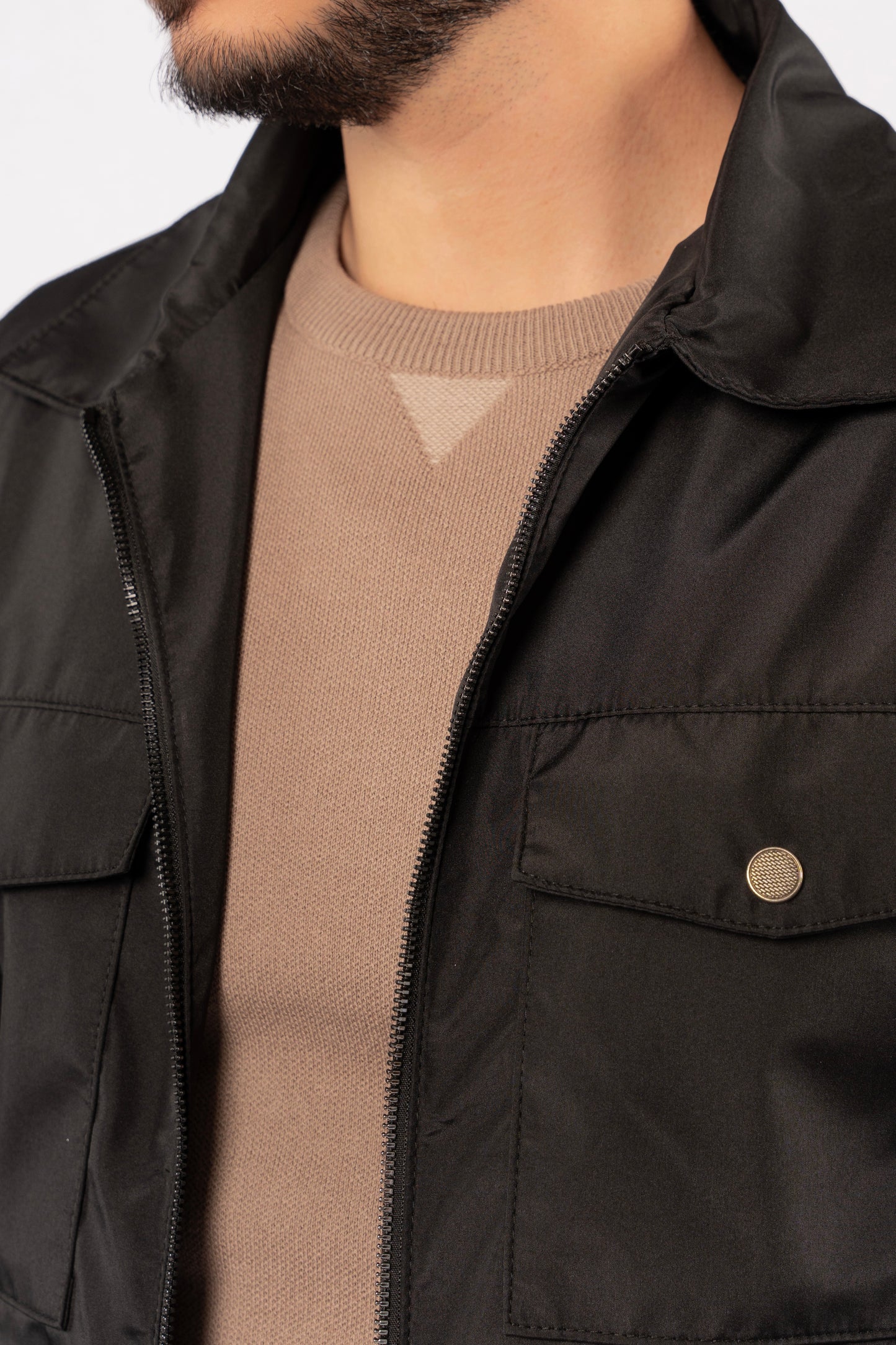 BLACK CASUAL QUILTED JACKET