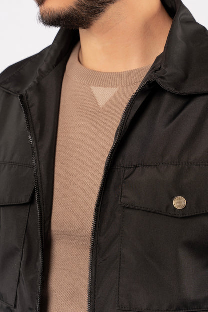 BLACK CASUAL QUILTED JACKET